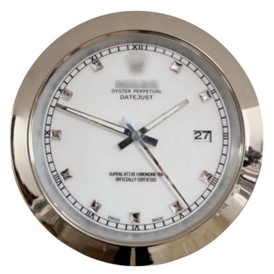 Wanduhr Rolex Datejust Weißes Diamant Zifferblatt Stahl Smooth Bezel Dealer Display