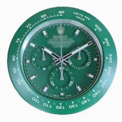 Wanduhr Rolex Daytona Cosmograph Hulk Grünes Zifferblatt Stahl Dealer Display 34cm