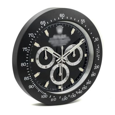 Wanduhr Rolex Daytona Cosmograph Schwarzes Zifferblatt Schwarz Stahl Dealer Display
