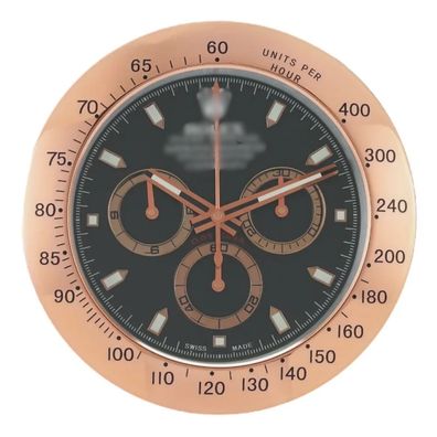 Wanduhr Rolex Daytona Cosmograph Schwarzes Zifferblatt Roségold Dealer Display 34cm