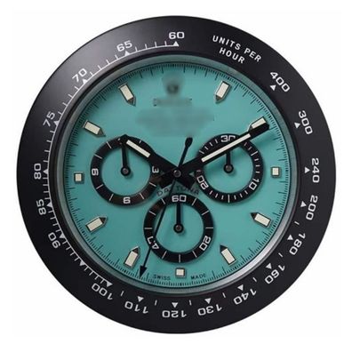Wanduhr Rolex Daytona Cosmograph Türkis Schwarz Zifferblatt Stahl Dealer Display 34cm