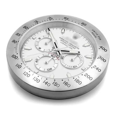 Wanduhr Rolex Daytona Cosmograph Weiß Zifferblatt Stahl Dealer Display 34cm