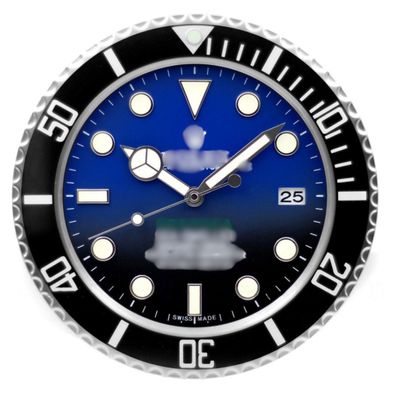 Wanduhr Rolex Submariner Deepsea Blau Schwarzes Zifferblatt Stahl Dealer Display 34cm