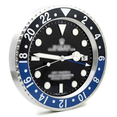 Wanduhr Rolex Vintage GMT-Master Batman Blau Schwarz Stahl Dealer Display 34cm