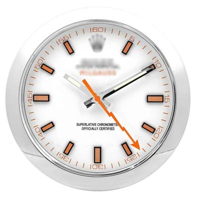 Wanduhr Rolex Milgauss Weißes Zifferblatt Oyster Perpetual Stahl Dealer Display 34cm