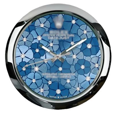 Wanduhr Rolex Oyster Perpetual Azzurro Blaues Zifferblatt Stahl Dealer Display 34cm