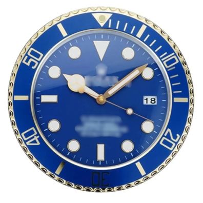 Wanduhr Rolex Submariner Date Blaues Zifferblatt Gold Dealer Display 34cm Oyster