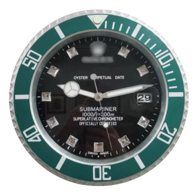 Wanduhr Rolex Submariner Starbucks Grünes Diamant Zifferblatt Stahl Dealer Display