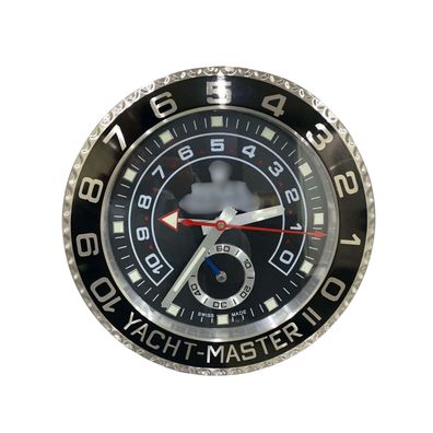 Wanduhr Rolex Yacht-Master 2 Schwarzes Zifferblatt Stahl Dealer Display 34cm Oyster