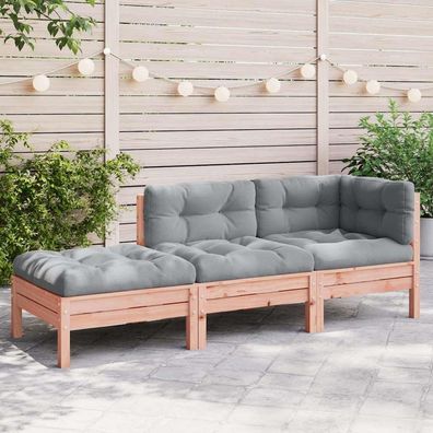 Gartensofa | Outdoor-Sofa mit Kissen und Hocker 3-Sitzer