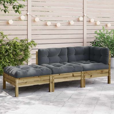 Gartensofa | Outdoor-Sofa mit Kissen und Hocker 3-Sitzer