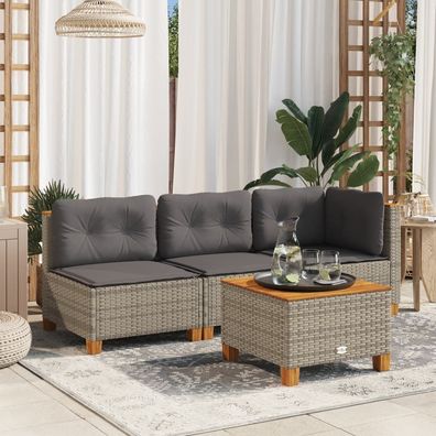 Gartensofa | Outdoor-Sofa ohne Armlehnen mit Kissen Grau Poly Rattan