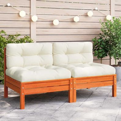Gartensofa | Outdoor-Sofa ohne Armlehnen mit Kissen Wachsbraun Kiefernholz