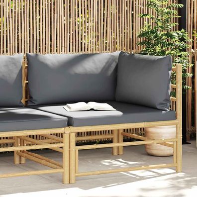 Garten-Ecksofa | Gartensofa | Outdoor-Sofa mit Dunkelgrauen Kissen Bambus