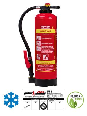Gloria FA6 Pro 6l Fettbrand Feuerlöscher Schaum Frostsicher inkl Halterung u. Pl