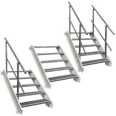 5 Stufen Stahltreppe Weiß Breite 60 - 160 cm Geschosshöhe 70 - 105 cm