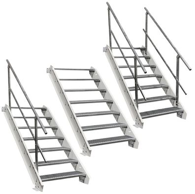 7 Stufen Stahltreppe weiß Breite 60 - 160 cm Geschosshöhe 100 - 140 cm