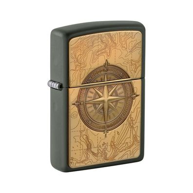 Zippo Benzin-Feuerzeug Green Matte Plakette Topographic Compass, 2008093 unbefüllt