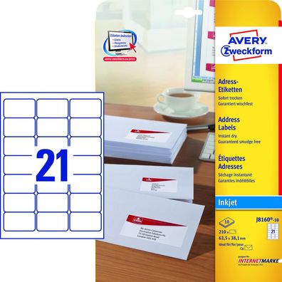 AVERY Zweckform J8160-10 Inkjet Adress-Etiketten, 63,5 x 38,1 mm