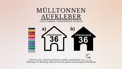 Hausnummer Mülltonne 20x20 cm Aufkleber Sticker- viele Farben