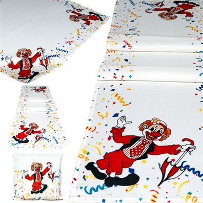 Fasching Tischdecke Tischläufer Kissenhülle Heimtextilien Karneval Clown Schirm Weiß