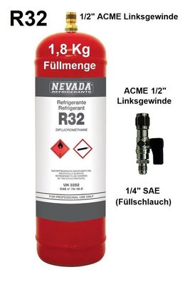 Kältemittel-gasflasche R321800 ml Nettogewicht Nachfüllbar mit ventil 1/2acme 1/4 sae