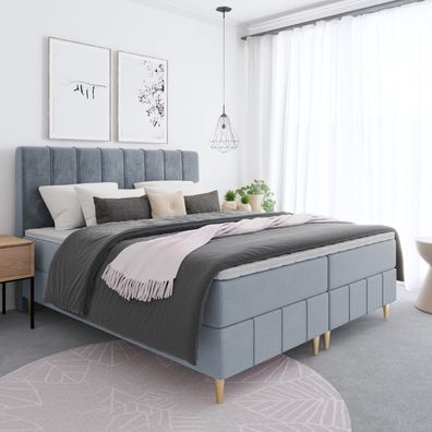 Bett, Boxspringbett BEGI - auf hohen Beinen mit Bonnel-Matraze, opper