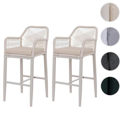 2er-Set Rope-Barhocker HWC-P91, Barstuhl, Outdoor Sitzpolster Seilgeflecht Metall