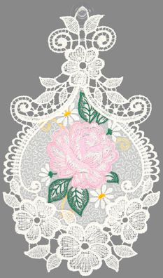 Fensterbild Sommer Plauener Spitze Fensterdekoration Spitzenbild Stickerei Rosa