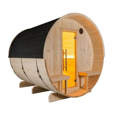 Harvia Kuusi 240 Panorama Canopy Fasssauna aus Fichte Saunafass Ø220x240cm