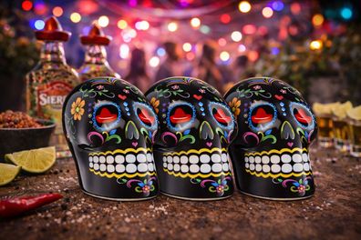 Sierra Tequila 3er-Set Salz- & Zimtstreuer - 3× Skull Schwarz mit Sierra Logo