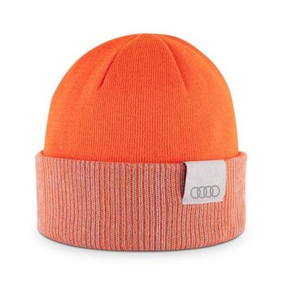 Original Audi Wende-Strickmütze orange/hellbraun