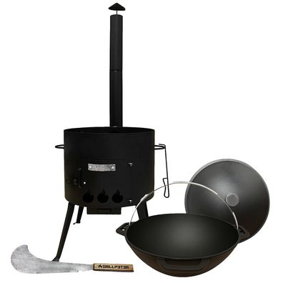 Utschak Set mit Kasan 12L Deckel aus Gusseisen mit Grillmachete