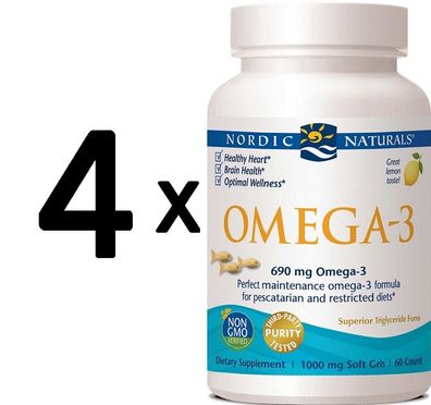 4 x Nordic Naturals Omega-3, 690mg Lemon (Fish Gelatin) - 60 fish gels