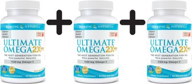 3 x Nordic Naturals Ultimate Omega 2X Mini, 1120mg Strawberry - 60 mini softgels