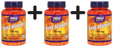 3 x NOW Foods Beta Alanine, 750mg (Caps) - 120 caps