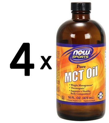 4 x NOW Foods MCT Oil, 100% Pure - 473 ml
