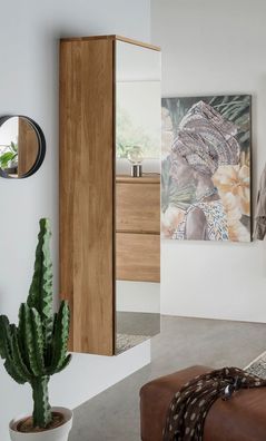 Garderobenschrank mit Spiegel 40x165cm "Torino" Wildeiche massiv