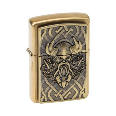 Zippo Benzin-Feuerzeug Armor Case Messing gebürstet Viking, 2008143 unbefüllt