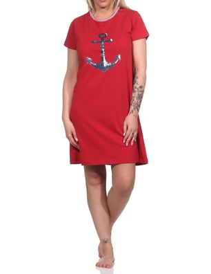 Maritimes Damen kurzarm Nachthemd mit Anker-Motiv - 122 214 10 755