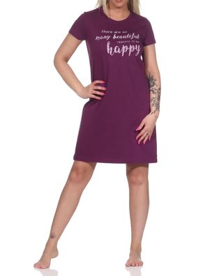 Schönes Damen Kurznachthemd halbarm, Bigshirt mit Zierspruch - 112 210 10 734