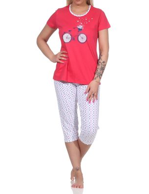 Damen Capri Pyjama, Schlafanzug mit Front-Print und Punkten - 112 204 10 736