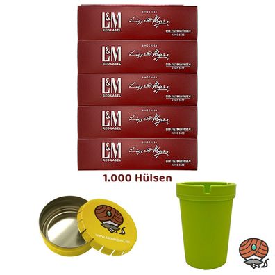 5x L&M Rot King Size Filterhülsen + Auto- und Taschenaschenbecher