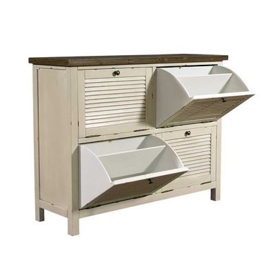 Schuhschrank Bretagne Holz Vintage Look creme weiß