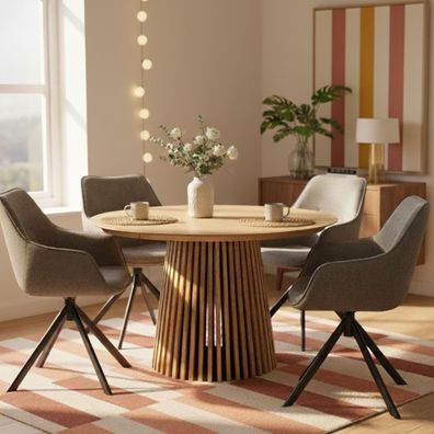 Möbelset Diningtisch Oria, 4er Set Diningsessel San Carlo hellgrau