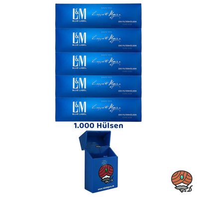 5x L&M Blau King Size Filterhülsen + Zigarettenbox