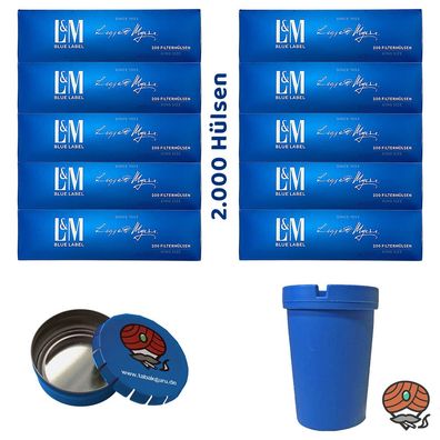 10x L&M Blau King Size Filterhülsen + 2 Aschenbecher