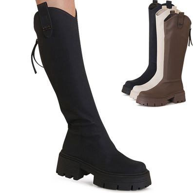 topschuhe24 3209 Damen Plateau Stiefel Boots