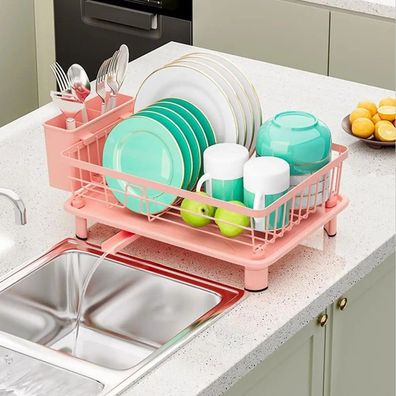 Pink Large Stainless Steel Dish Drainer & Space-Saving Counter Rack A8e1