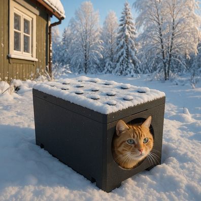 QLS Katzenhaus aus Styropor - 60x40x27cm isoliertes wetterfestes Schutzhäuschen 11412
